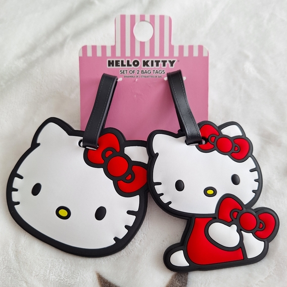HELLO KITTY LUGGAGE TAG RUBBER SCHOOL ID BACKPACK  BAG SANRIO TRAVEL SET OF 2 - Picture 1 of 5